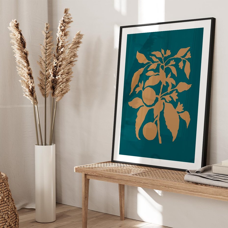 Plakat bez ramy 40x50 - Boho Ekspresja Emocji - abstrakcyjna boho grafika, ciemne zielone tłó