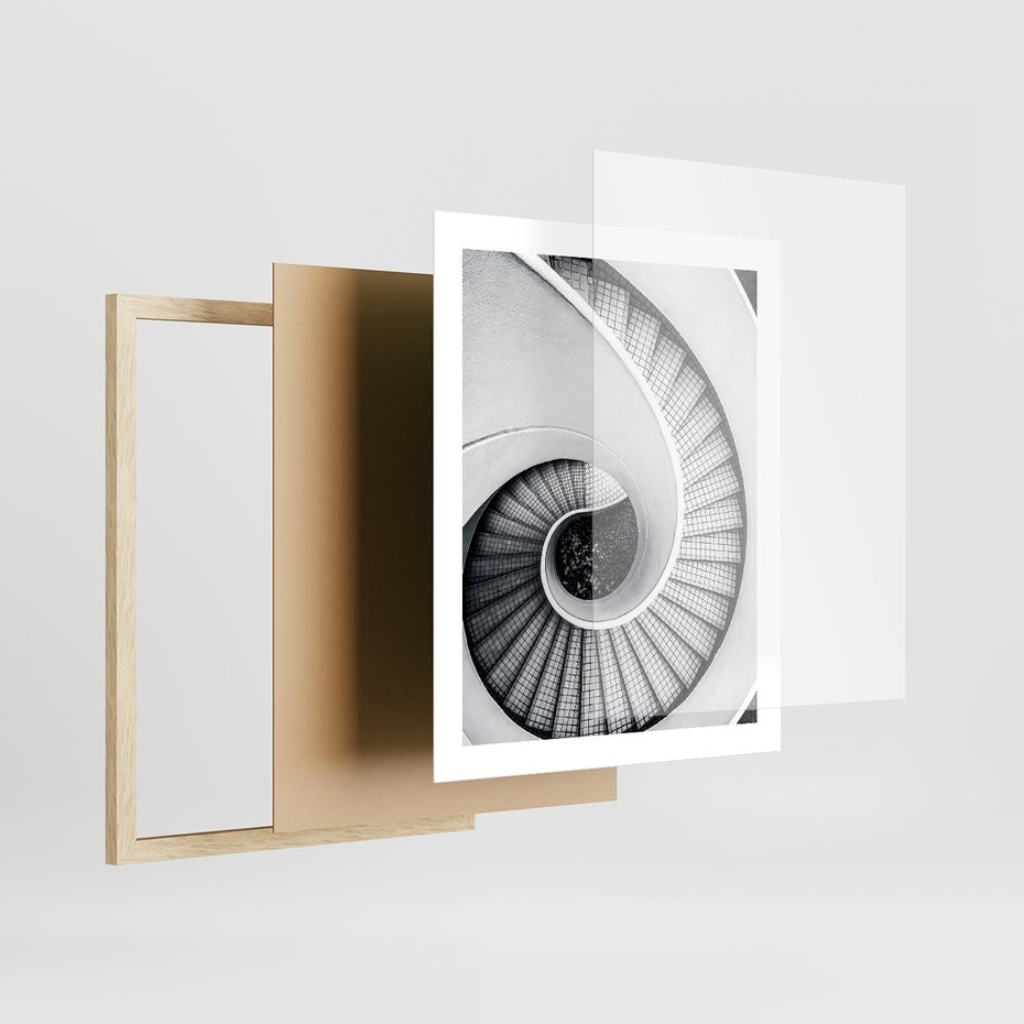 Plakat w ramie 40x50 - Nowoczesne Schody: Kręcone Piękno - nowoczesna architektura, kręcone schody - rama drewno