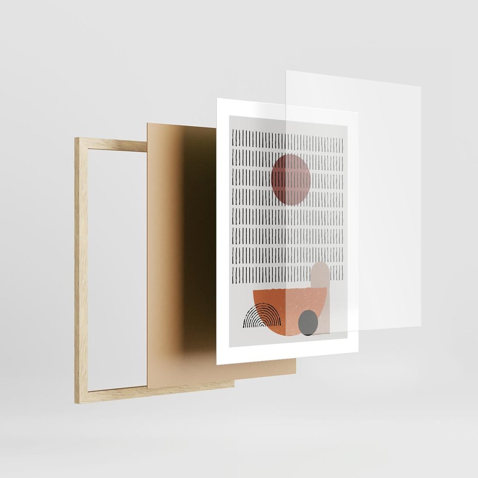 Plakat w ramie 30x40 - Symetria w Stylu Mid-Century - minimalistyczny obraz, mid-century styl - rama drewno