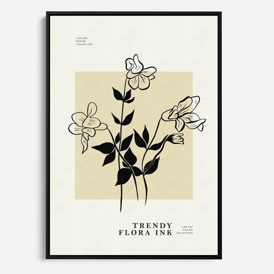 Obraz w ramie 70x100 - Malowane szkicowe tęsknoty - kwiaty, typografia - rama czarna