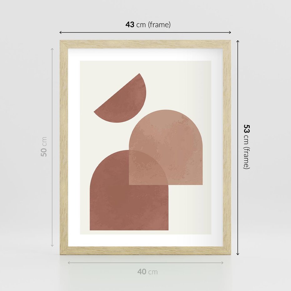 Plakat w ramie 40x50 - Harmonijne Widoki - abstrakcyjne geometryczne kształty, odcienie brązu i beżu - rama drewno