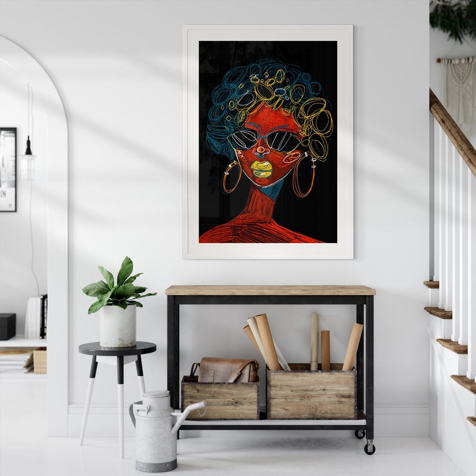 Plakat bez ramy 21x30 - Kolorowe Wibracje Rzeczywistości - abstrakcyjny portret kobiety, twarz