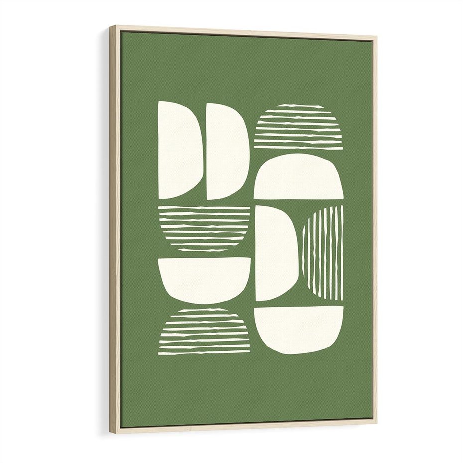 Obraz w ramie 70x100 - Migotliwe Formy - geometryczne boho kształty na brązowym, oliwkowym tle - rama drewno