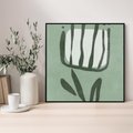 Obraz w ramie 50x50 - Objęcia Zieleni - zielona abstrakcja, zgaszona zieleń - rama czarna