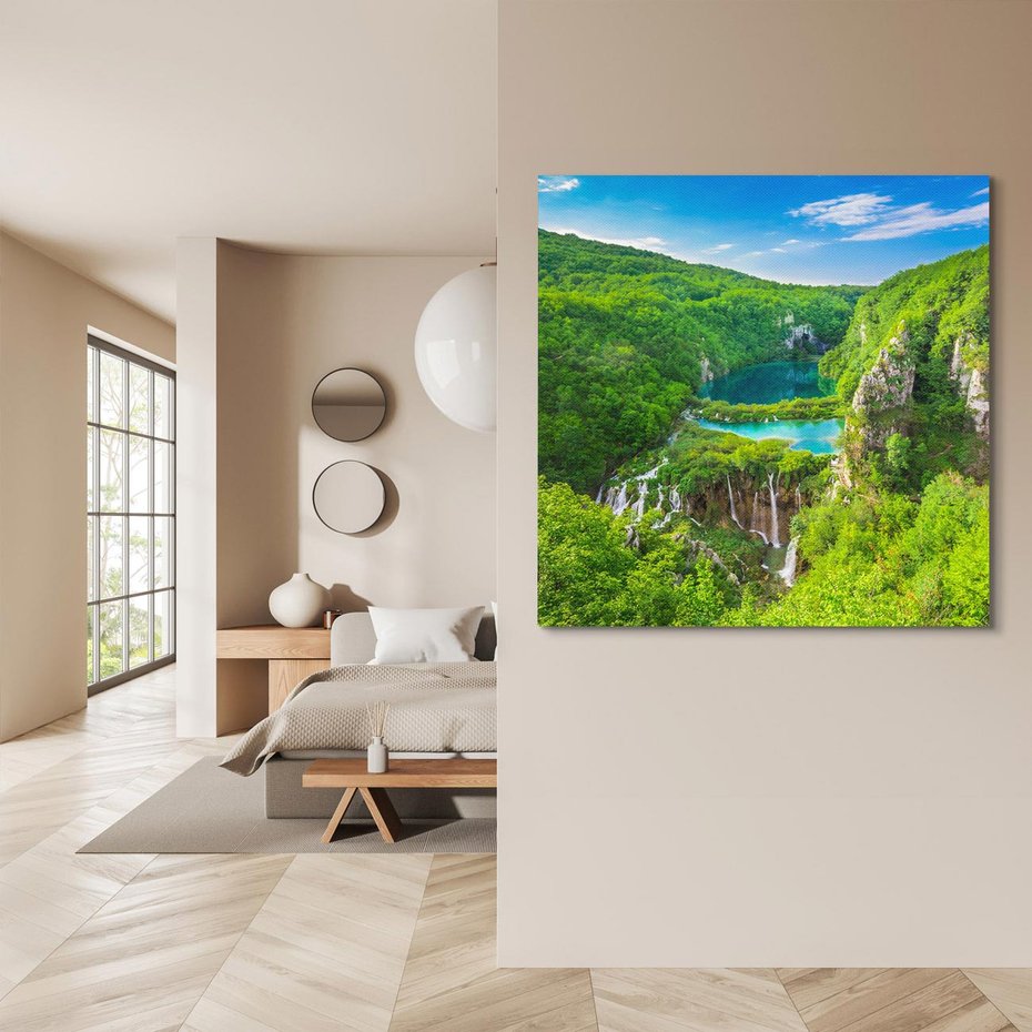 Obraz na płótnie 40x40 - Jeziora Pitwickie: urok Chorwacji - Jeziora, Pitwickie