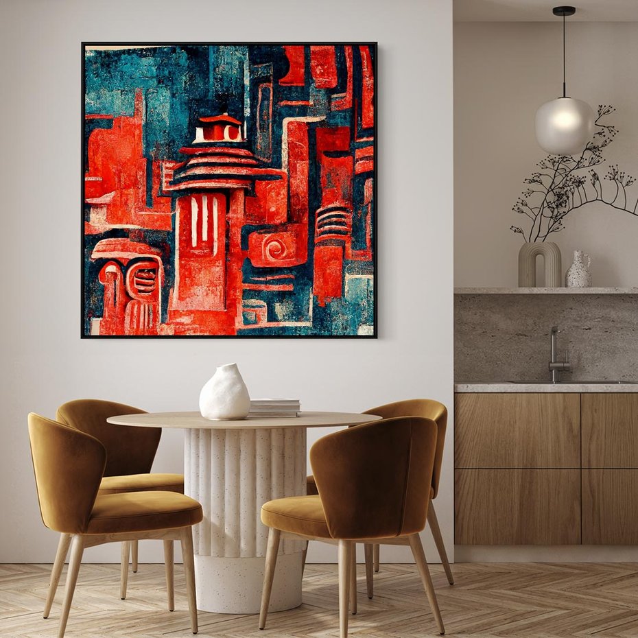 Obraz w ramie 50x50 - Mistyka Wschodnich Światów - orientalna sztuka, nawiązanie do Japonii - rama czarna