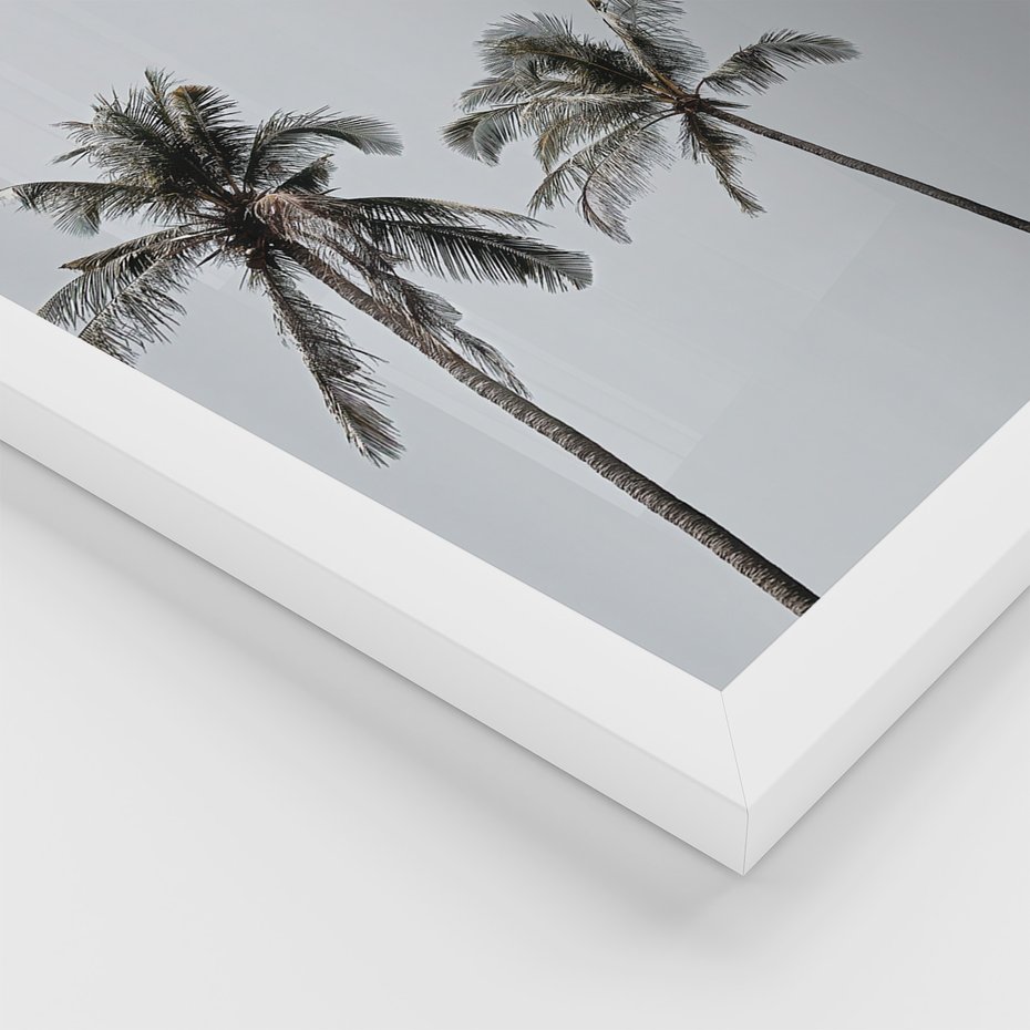 Zestaw obrazy w ramie 40x50 galeria - Plaża, palmy, relaks, typografia - rama biała