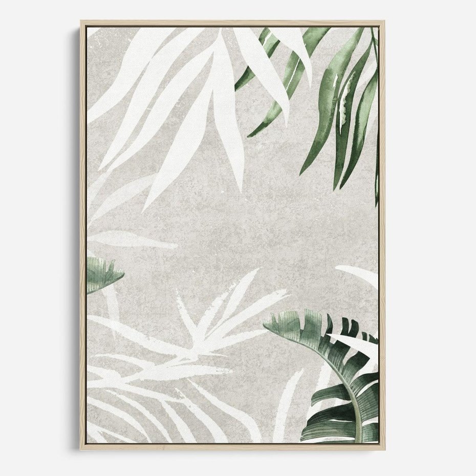 Obraz w ramie 80x120 - Zielony Raj - monstera, palmy - rama drewno