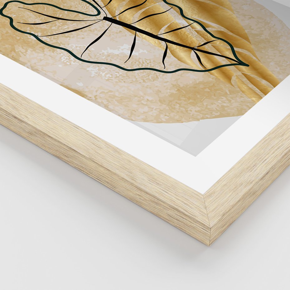 Zestaw obrazy w ramie 30x40 galeria - Złote, liście, monstera, akwarela - rama drewno