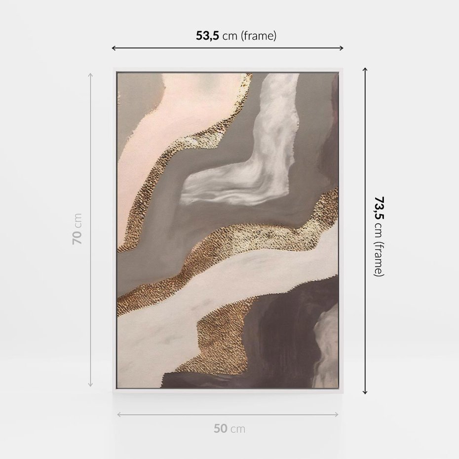 Obraz w ramie 50x70 - Płynne Fale - abstrakcja, neutralne kolory - rama biała