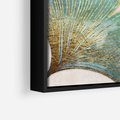 Obraz w ramie 100x70 - Złota Melodia Liści - złote, turkusowe liście miłorzębu - rama czarna