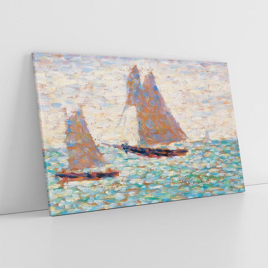 Obraz na płótnie 100x70 - "Dwie Żaglówki w Grandcamp" (1885) Georges Seurat - Reprodukcja - reprodukcja, obraz na płótnie