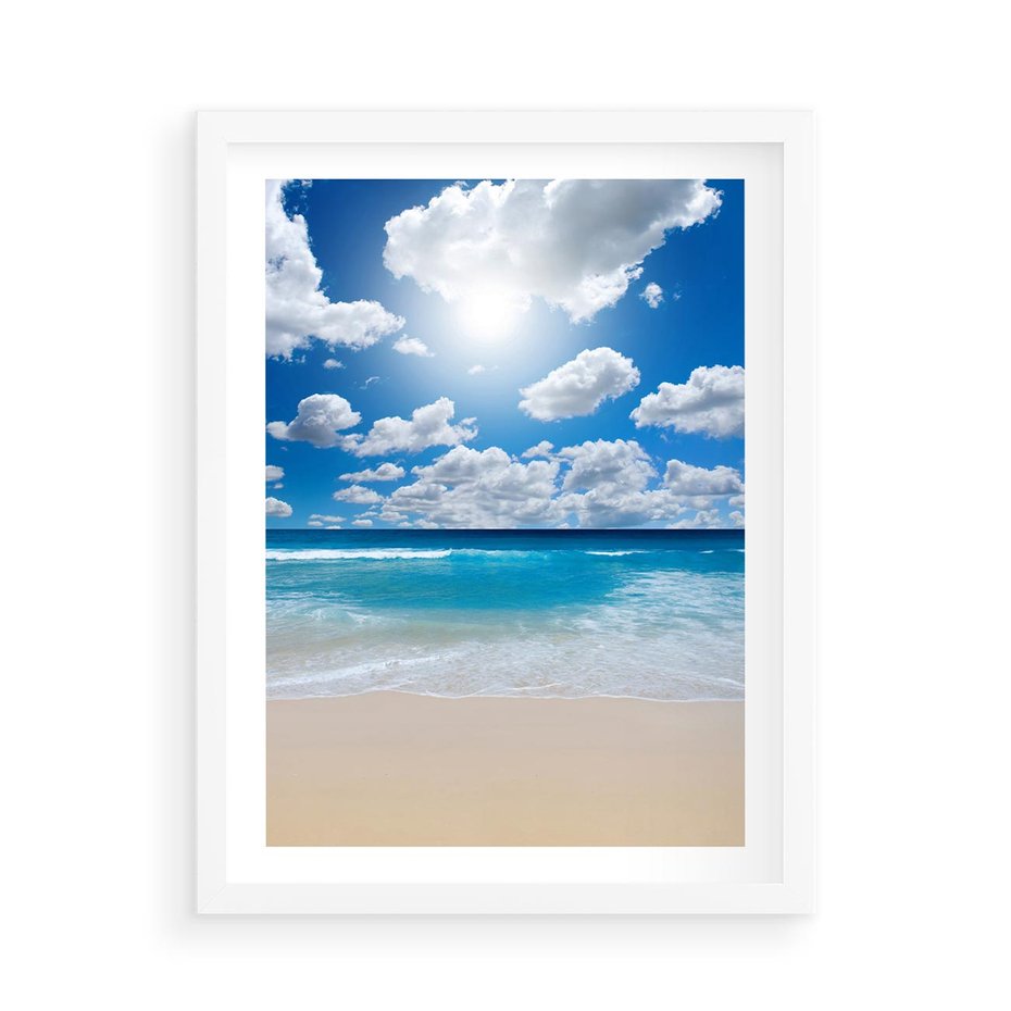 Plakat w ramie 50x70 - Wakacyjna plaża - plaża, wakacje - rama biała