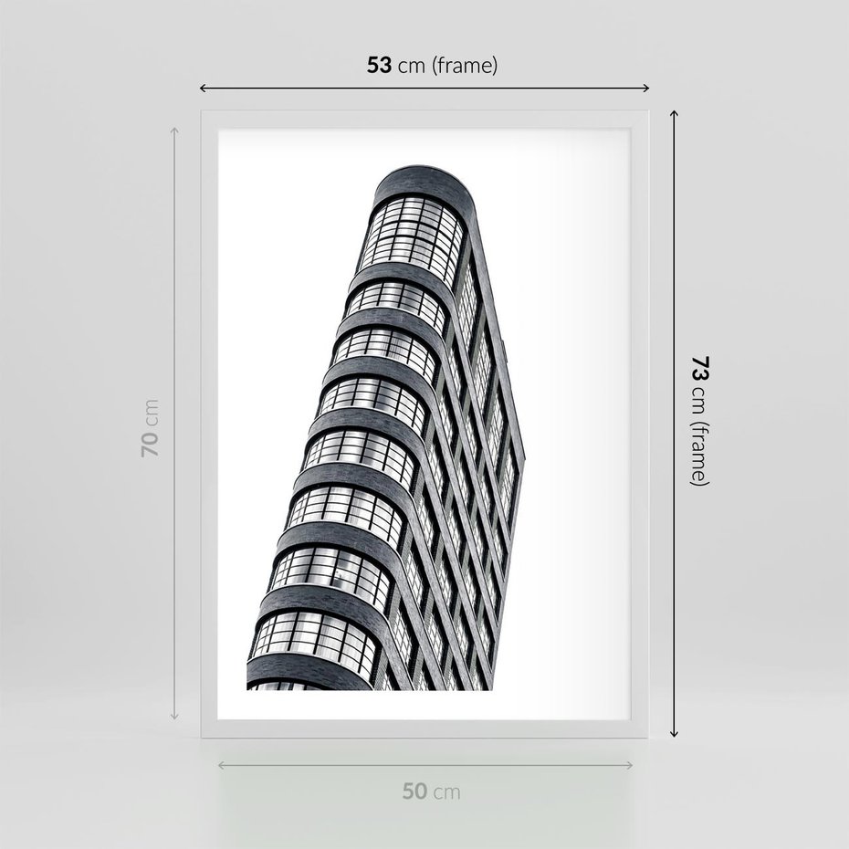 Plakat w ramie 50x70 - Wieżowiec na Monochromatycznym Obrazie - architektura, wieżowiec - rama biała