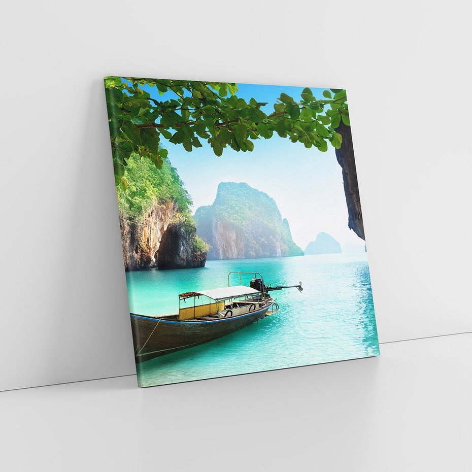Obraz na płótnie 50x50 - Tajlandia - sielanka łodzi nad morzem - Tajlandia, łódź