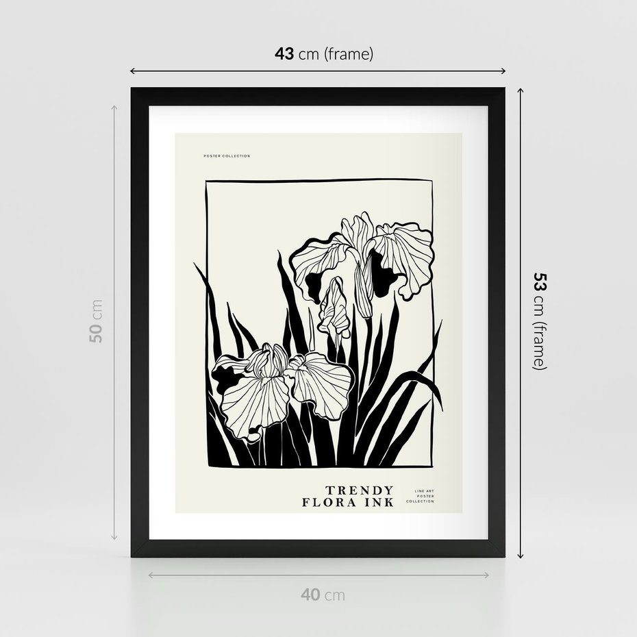 Plakat w ramie 40x50 - Spojrzenia na szkicowaną przeszłość - kwiaty, typografia - rama czarna