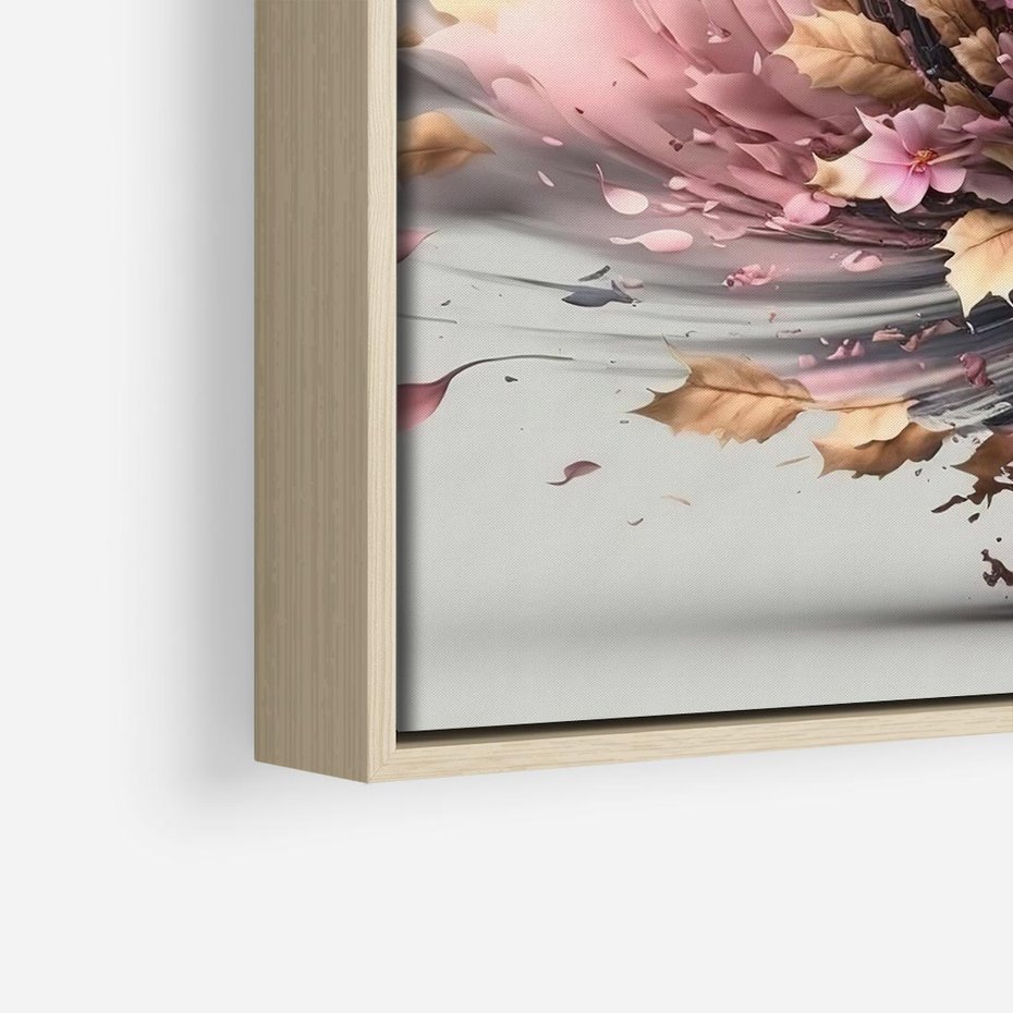 Obraz w ramie 50x50 - Kwiatowy Wir - nowoczesna grafika komputerowa, wir z kwiatów - rama drewno