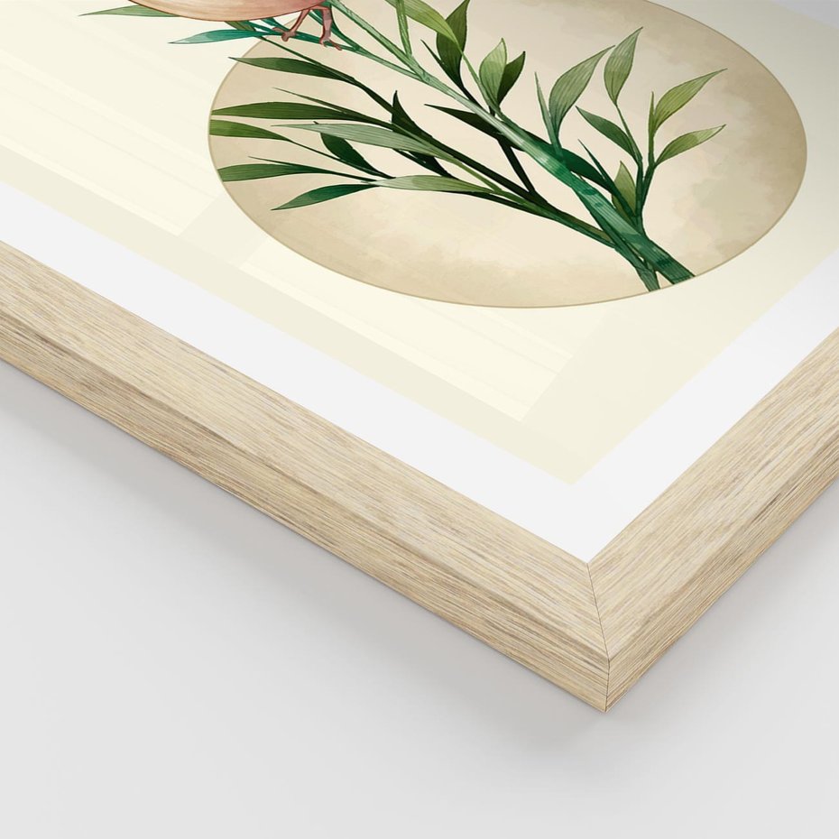 Plakat w ramie 50x70 - Rozkwitająca Delikatność - japońska sztuka, ptak - rama drewno