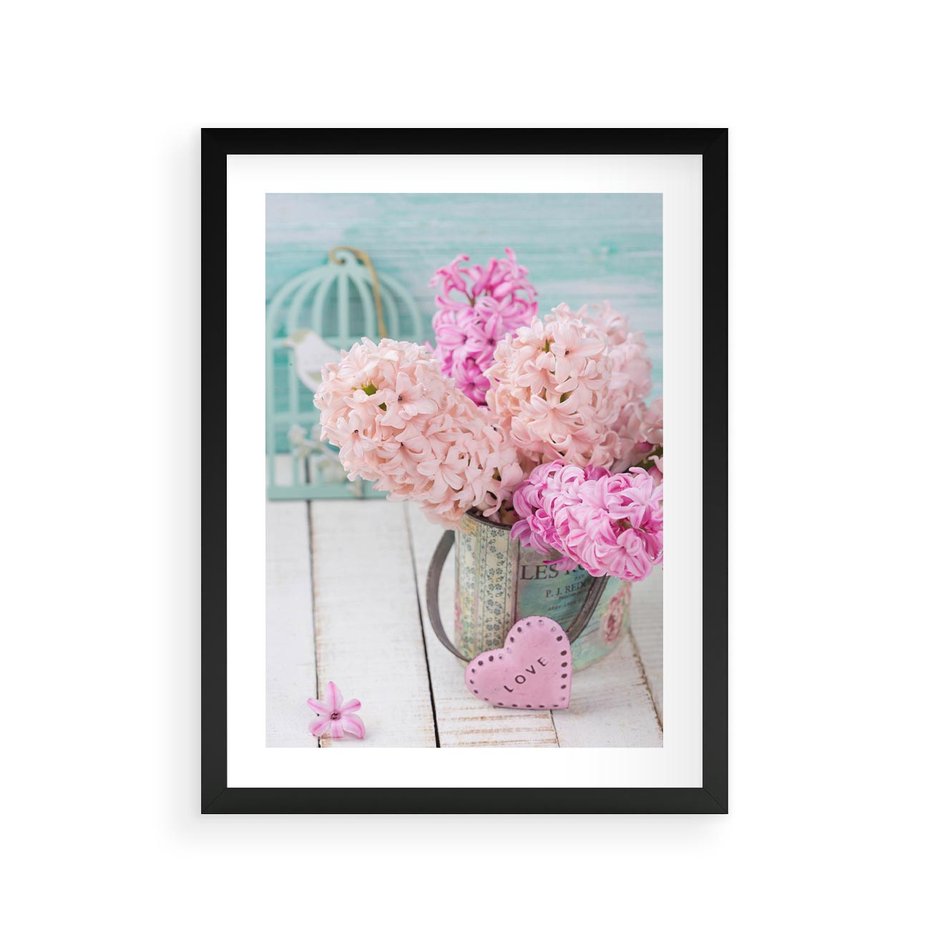 Plakat w ramie 30x40 - Kwiatowa harmonia hiacyntów - kwiaty, hiacynty - rama czarna