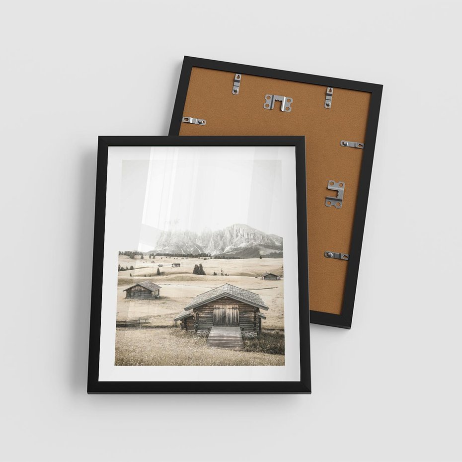 Plakat w ramie 40x50 - Chatka w Górskiej Sepii - domek w górach, chatka - rama czarna