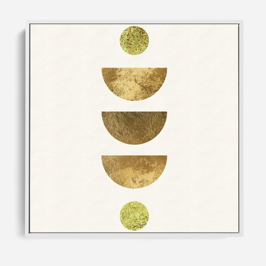 Obraz w ramie 50x50 - Harmonijne Odbicia - geometryczne złote kształty, tekstura - rama biała