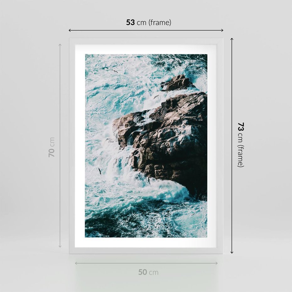 Plakat w ramie 50x70 - Siła Natury - morze, skały - rama biała