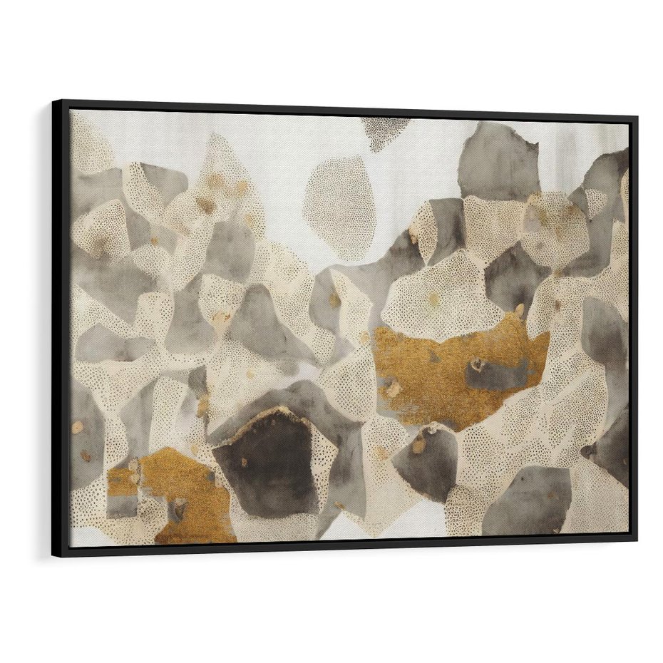 Obraz w ramie 100x70 - Nowoczesne Złoto i Szarość - plamy, złoto - rama czarna