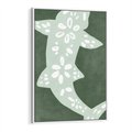 Obraz w ramie 80x120 - Migotliwe Wibracje Zieleni - zielony plakat, abstrakcja przypominająca rybę - rama biała