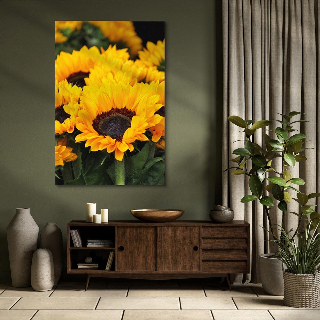 Obraz na płótnie 50x70 - promień słoneczny w kwiatowym świecie - słoneczniki, kwiat