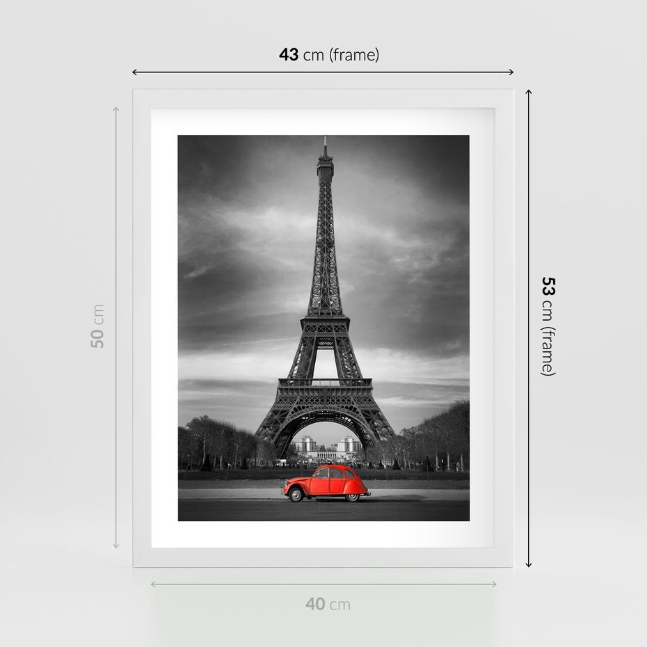 Plakat w ramie 40x50 - Elegancja Wieży - wieża, Eiffla - rama biała