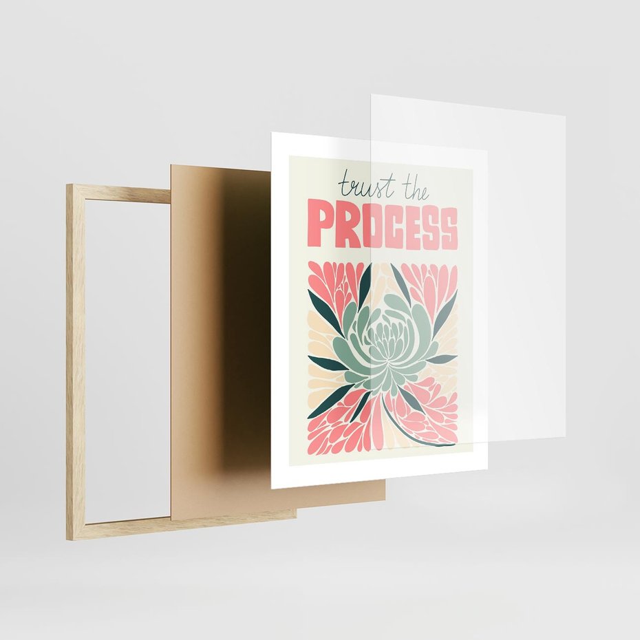 Plakat w ramie 40x50 - Rozbijające Barwy - abstrakcyjny pastelowy kwiat, wyrazista typografia - rama drewno