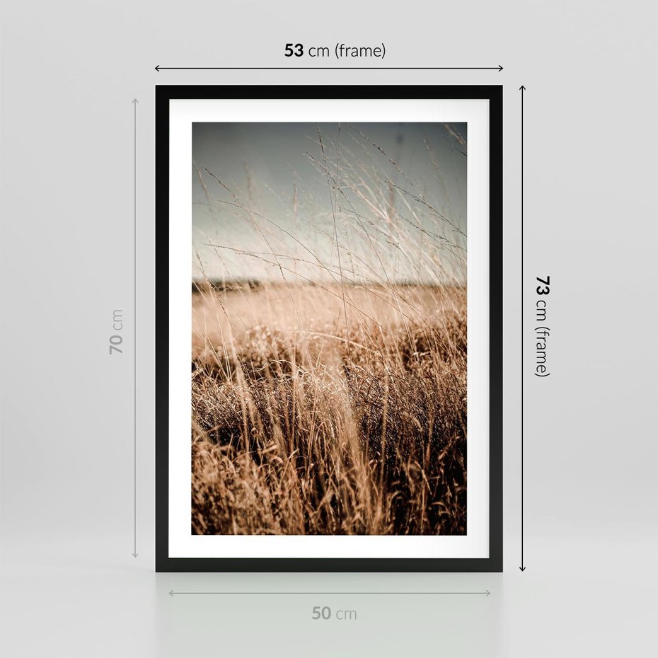 Plakat w ramie 50x70 - Sucha Trawa w Odcieniach Sepii - suche trawy, łąka odcienie beżu - rama czarna