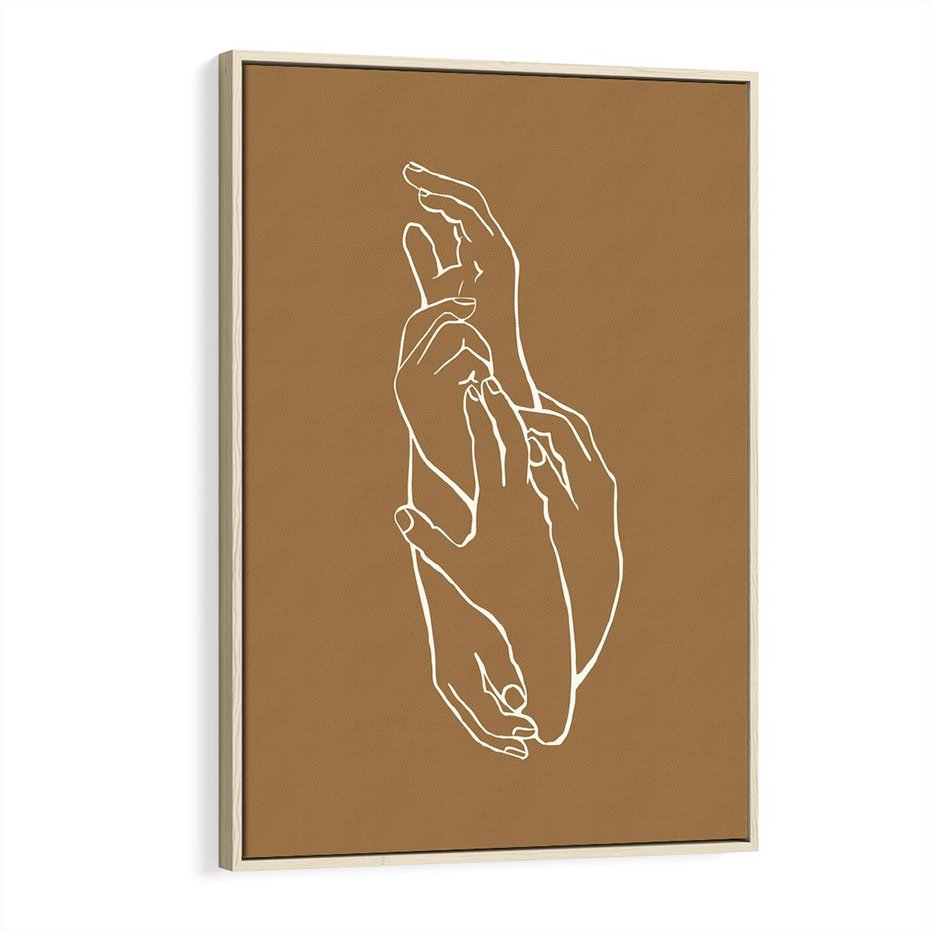 Obraz w ramie 70x100 - Splecione Dłonie - szkic, minimalizm - rama drewno
