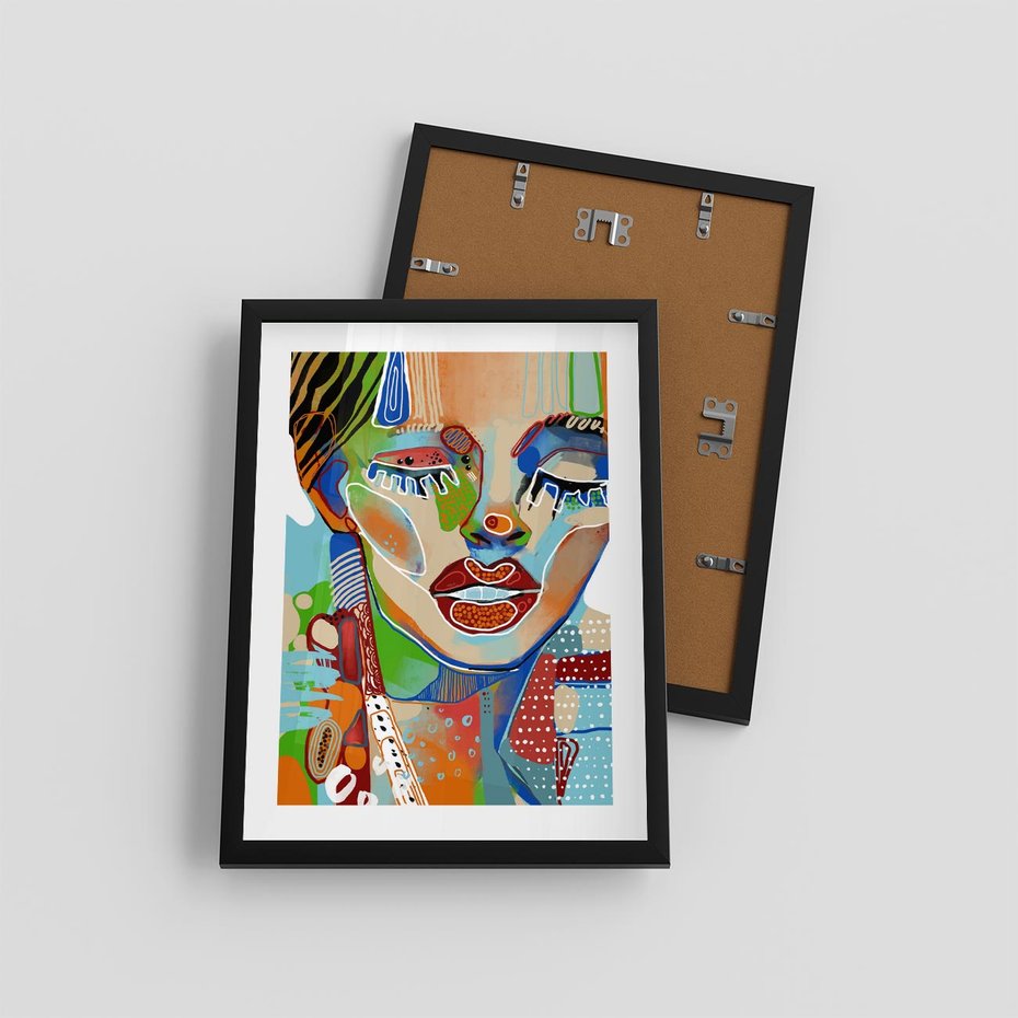 Plakat w ramie 30x40 - Kolorowe Formy - abstrakcyjny portret kobiety, twarz - rama czarna