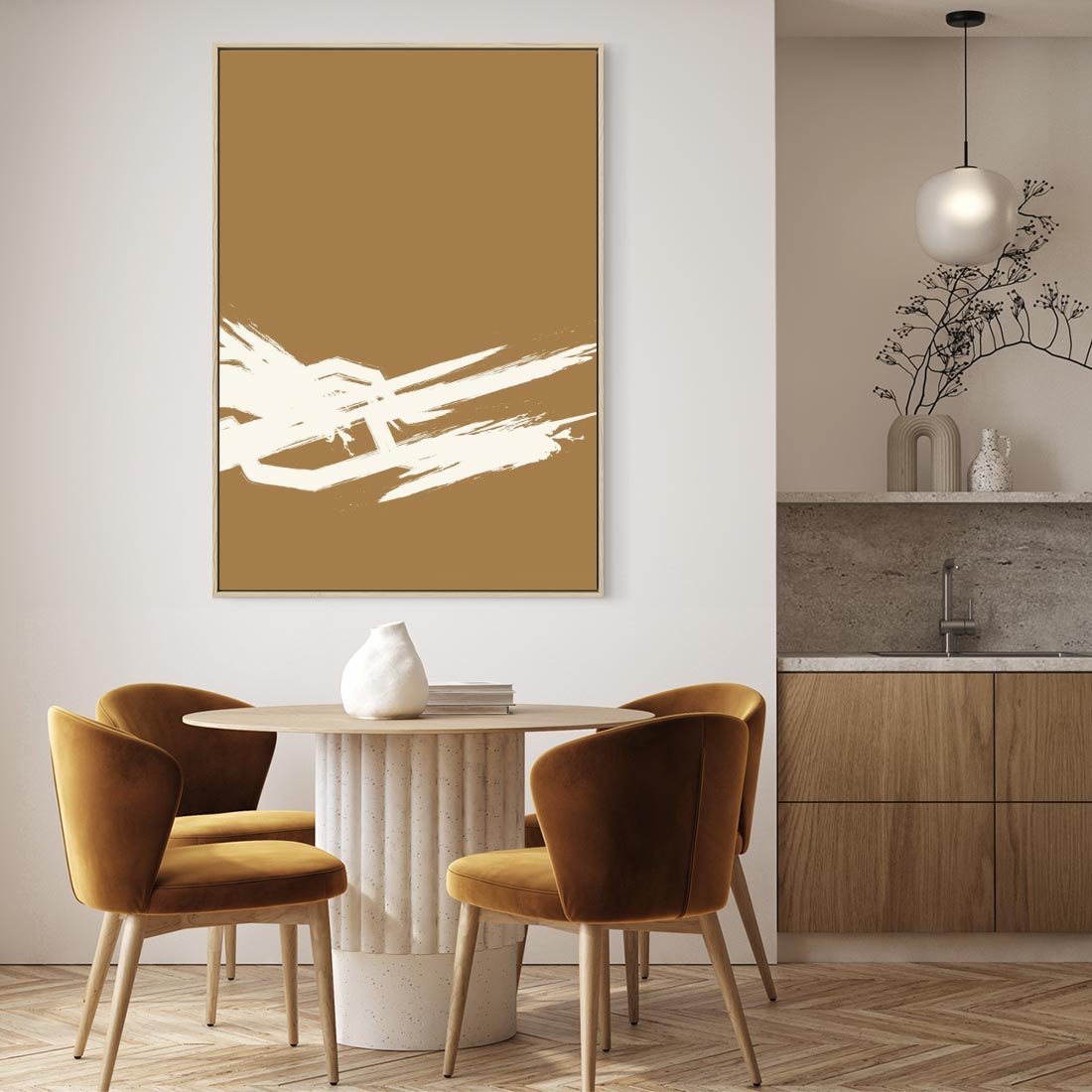 Obraz w ramie 50x70 - Taniec Energii - abstrakcyjne kreski, maźnięcia - rama drewno