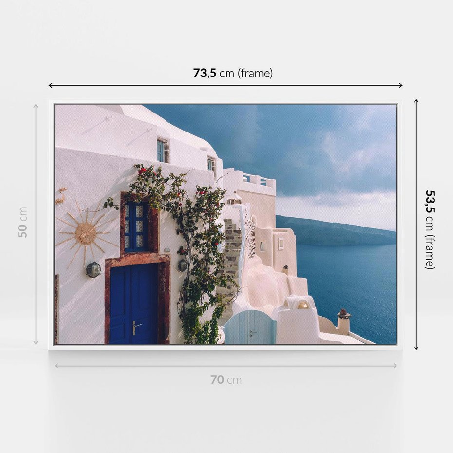 Obraz w ramie 70x50 - Urok Greckiej Wyspy - Santorini, Grecja - rama biała