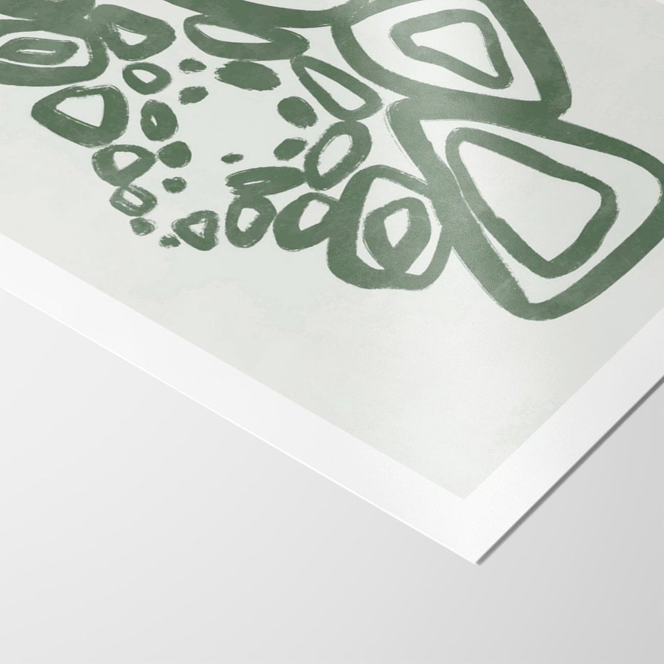 Plakat bez ramy 21x30 - Migotliwe Widzenia Zieleni - zielona abstrakcja, zgaszona zieleń