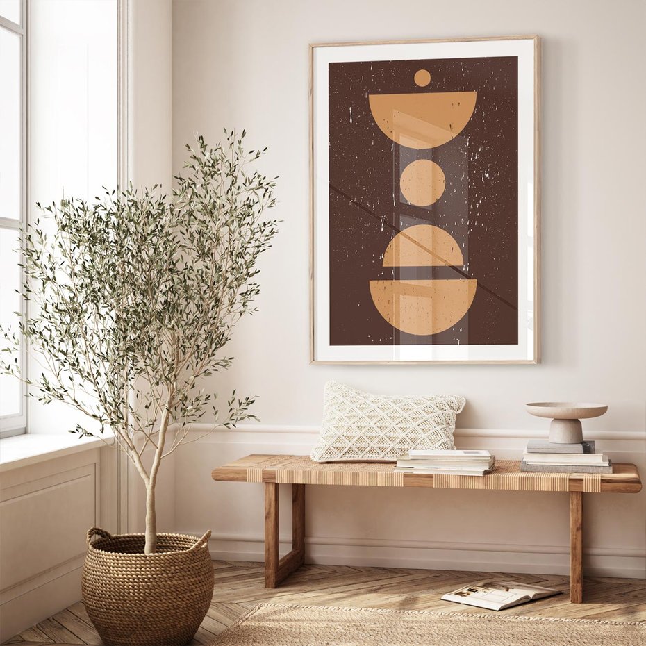 Plakat w ramie 50x70 - Impulsy Przestrzeni - mid century styl, nowoczesna grafika - rama drewno