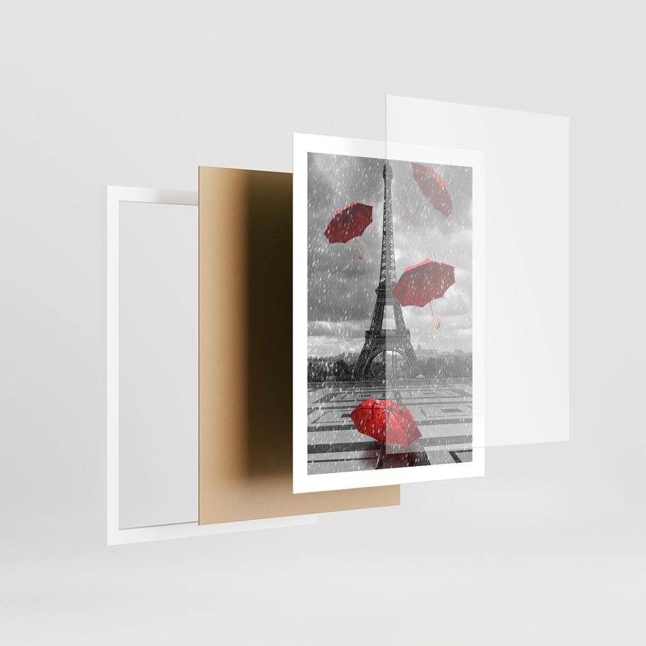 Plakat w ramie 50x70 - Czarno-biała magia Eiffla - Eiffla, Paryż - rama biała