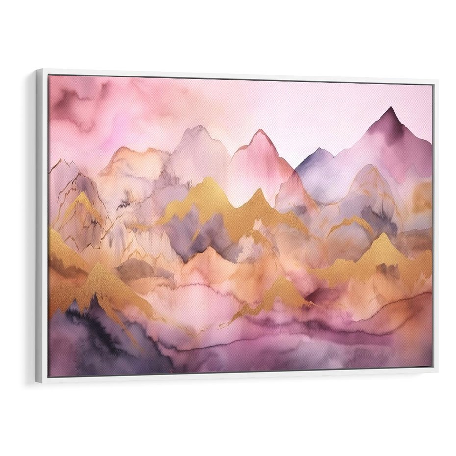 Obraz w ramie 100x70 - Pastelowe Wzgórza - pastelowe, różowe góry - rama biała