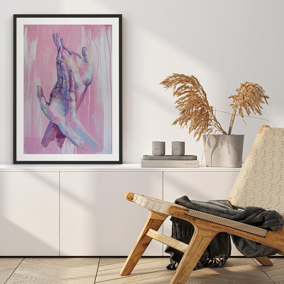 Plakat w ramie 40x50 - Splecione - obraz olejny, pastelowe kolory - rama czarna