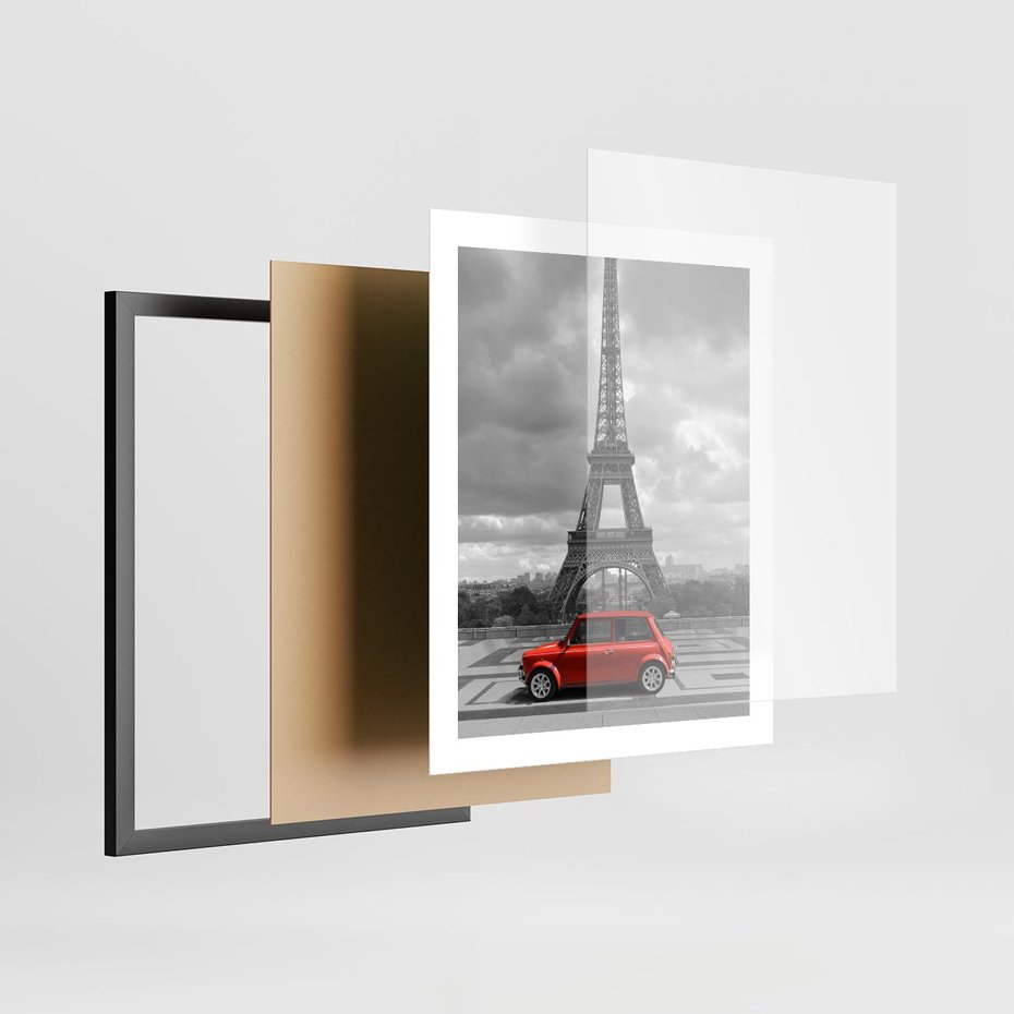 Plakat w ramie 40x50 - Paryż z wieżą Eiffla w tle - Paryż, Eiffla - rama czarna