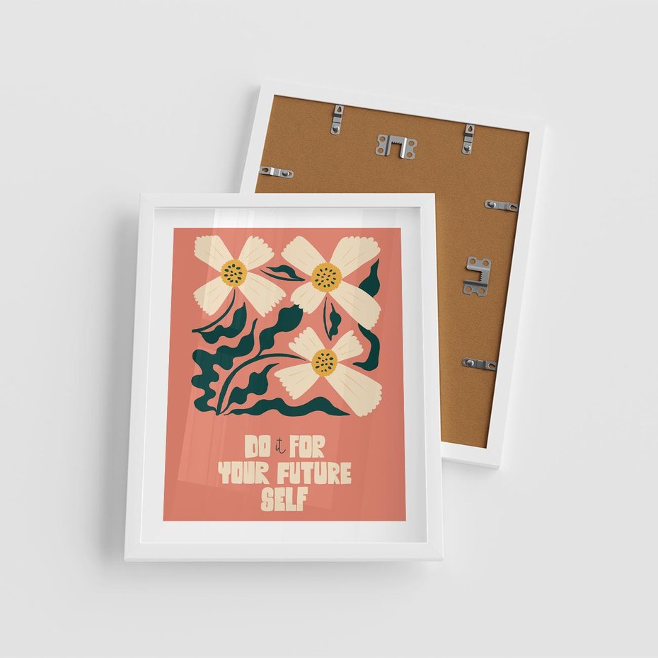 Plakat w ramie 40x50 - Mgliste Refleksje - nowoczesny plakat, różowe tło - rama biała