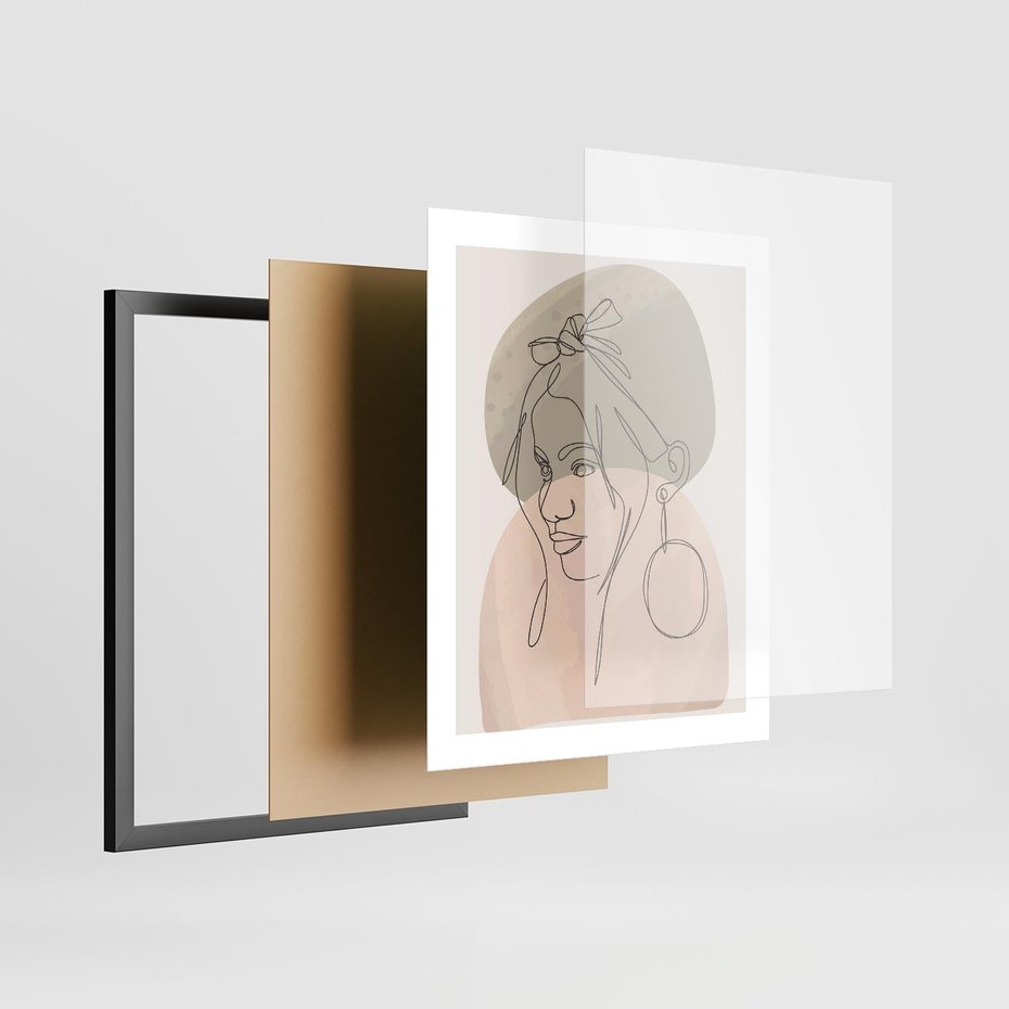 Plakat w ramie 40x50 - Kobieta w Linii: Akwarelowa Harmonia - kobieta one line, grafika - rama czarna