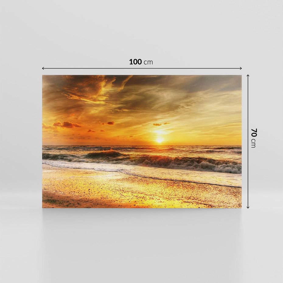 Obraz na płótnie 100x70 - Plaża Morza i Fale Zachodu Słońca - plaża, morze
