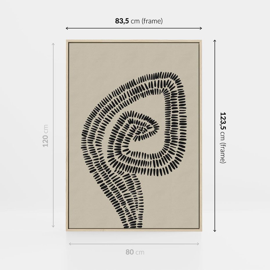 Obraz w ramie 80x120 - Nowoczesne Spektrum Wyobraźni - boho plakat, czarne kropki kreski - rama drewno