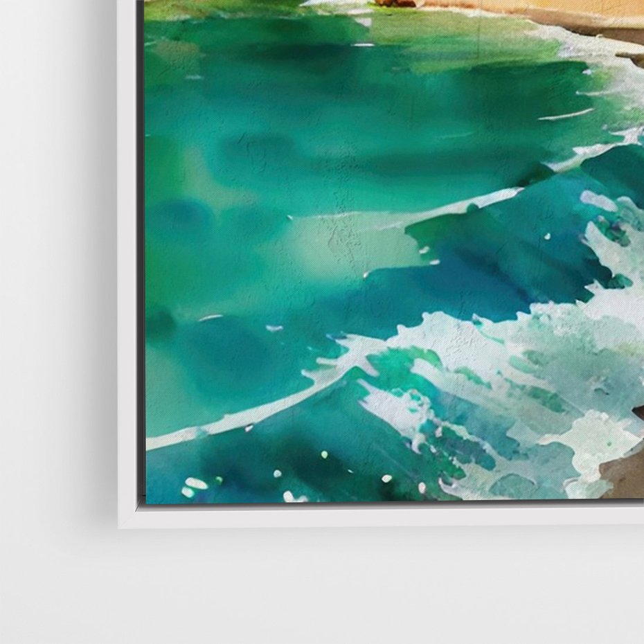 Obraz w ramie 80x120 - Zamieszkajmy Tu - akwarela, śródziemnomorski klimat - rama biała