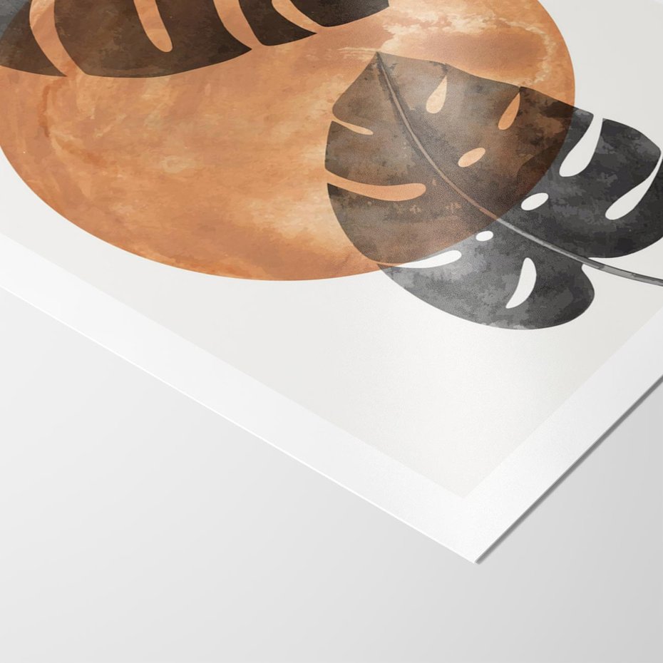 Plakat bez ramy 50x70 - Elegancja w Detalach: Miedziane Koło z Monsterą - grafika, miedziane koło