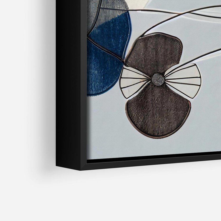 Obraz w ramie 50x50 - Plamy w Niebieskim - sztuka abstrakcyjna, linie - rama czarna