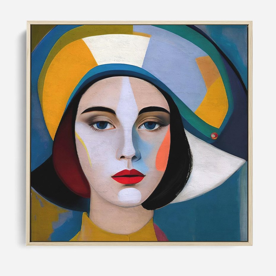 Obraz w ramie 80x80 - Kształtujące Widzenia - abstrakcyjny obraz olejny, portret twarzy kobiety - rama drewno